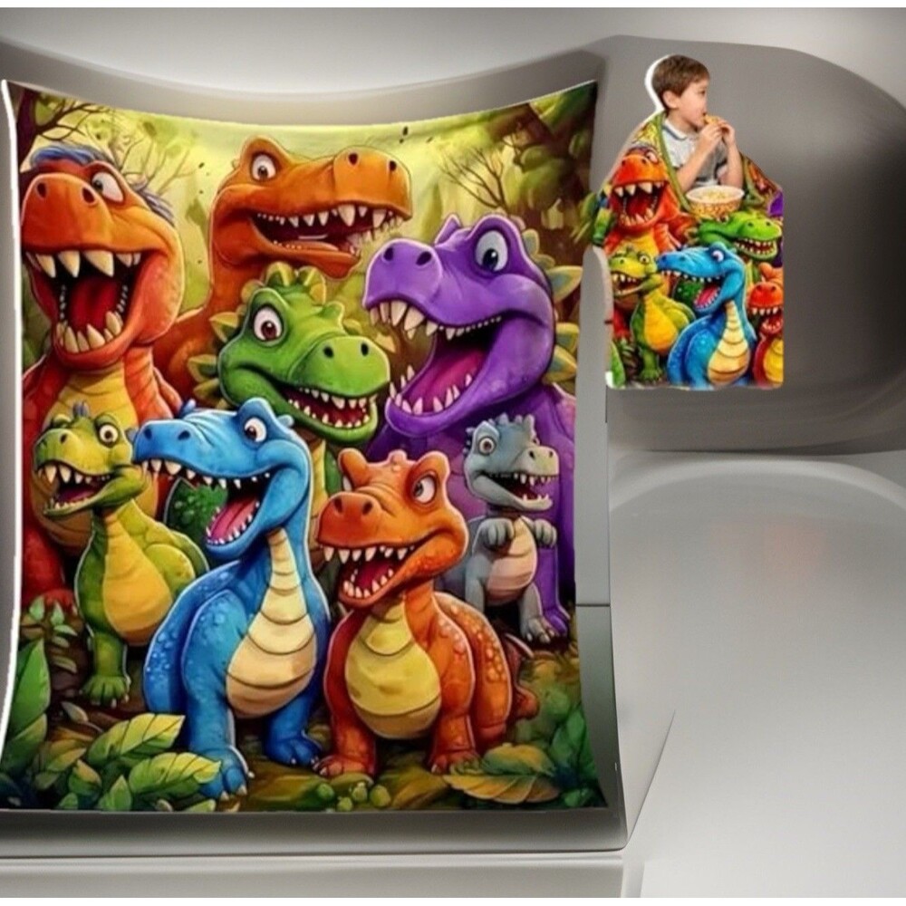 3D Dinosaur Blanket Cute Smiling Dinosaurs HD Digital Print